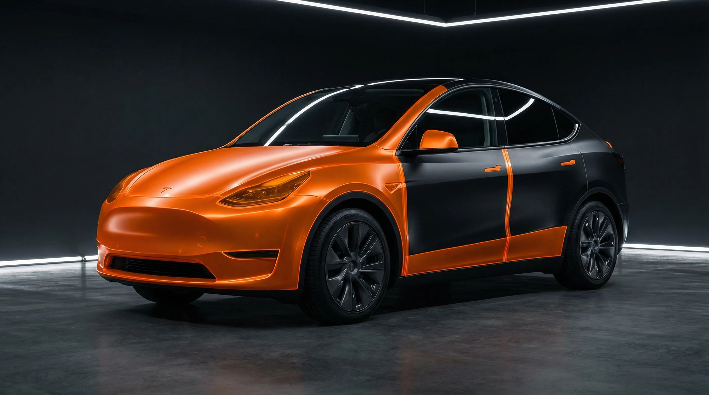 Full Front Extended PPF coverage diagram on a Tesla Model Y at Skyline Customs, Chantilly VA