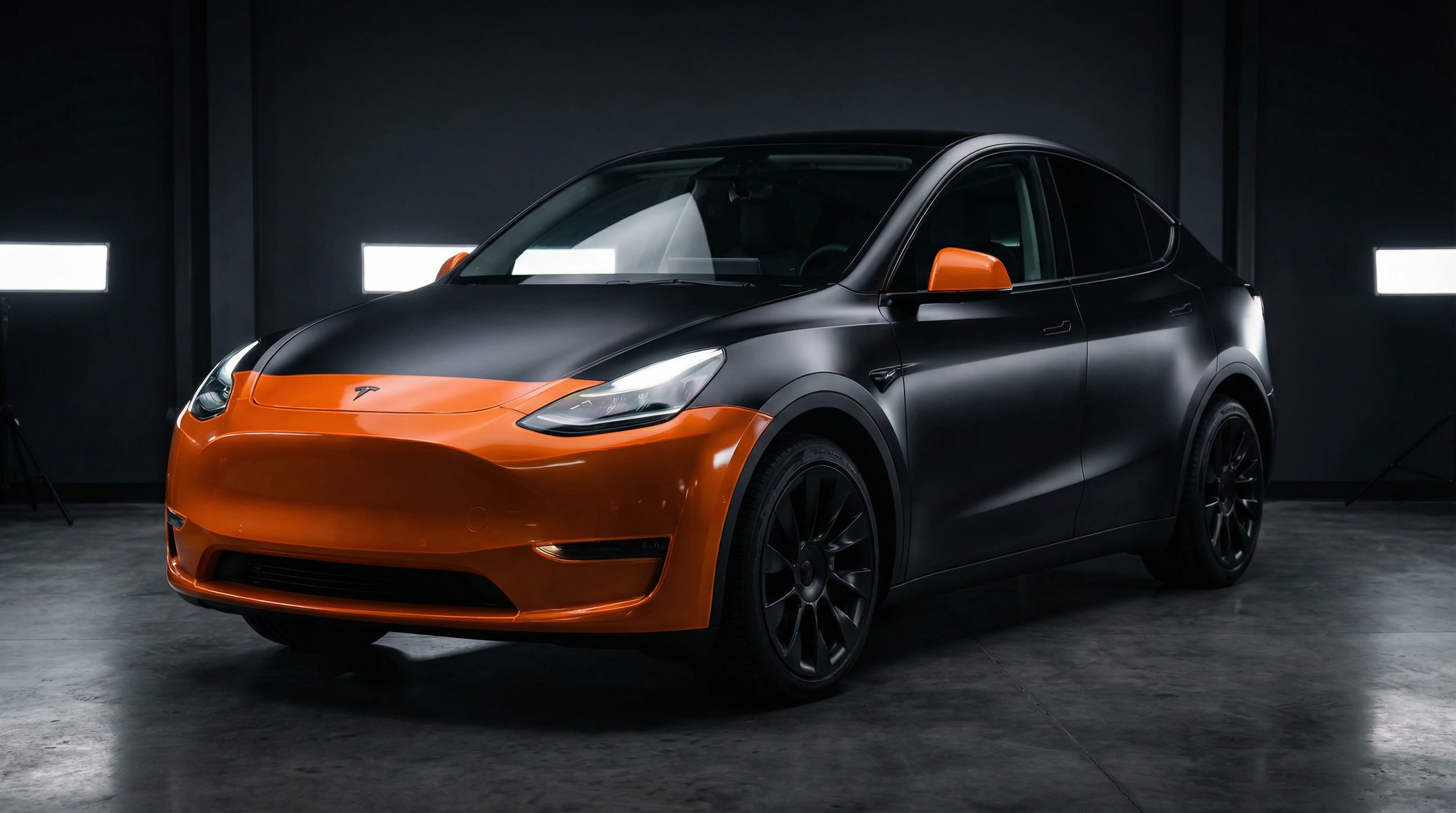 Partial Front PPF coverage diagram on a Tesla Model Y at Skyline Customs, Chantilly VA