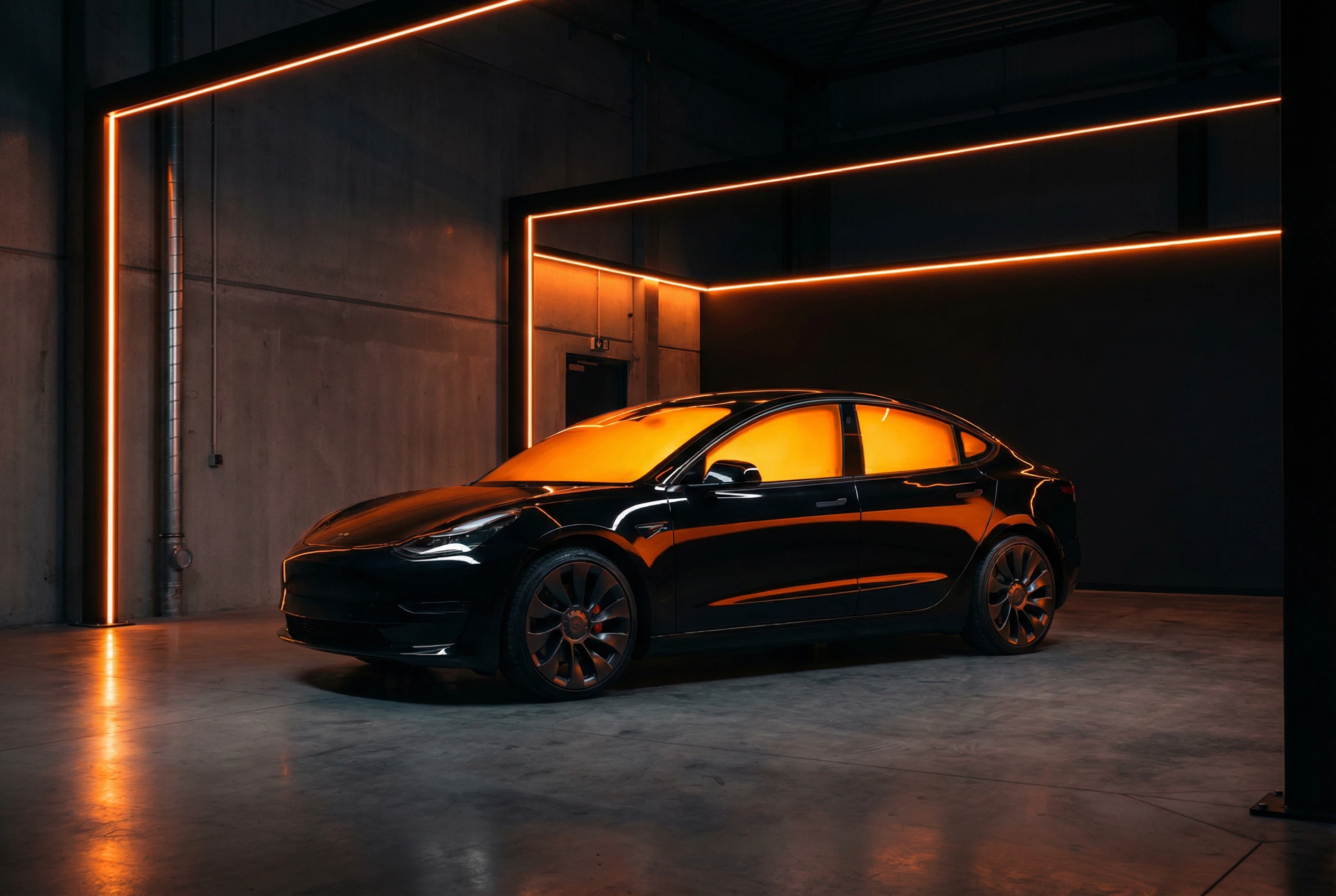 Tesla with all windows including windshield highlighted showing full tint with windshield coverage