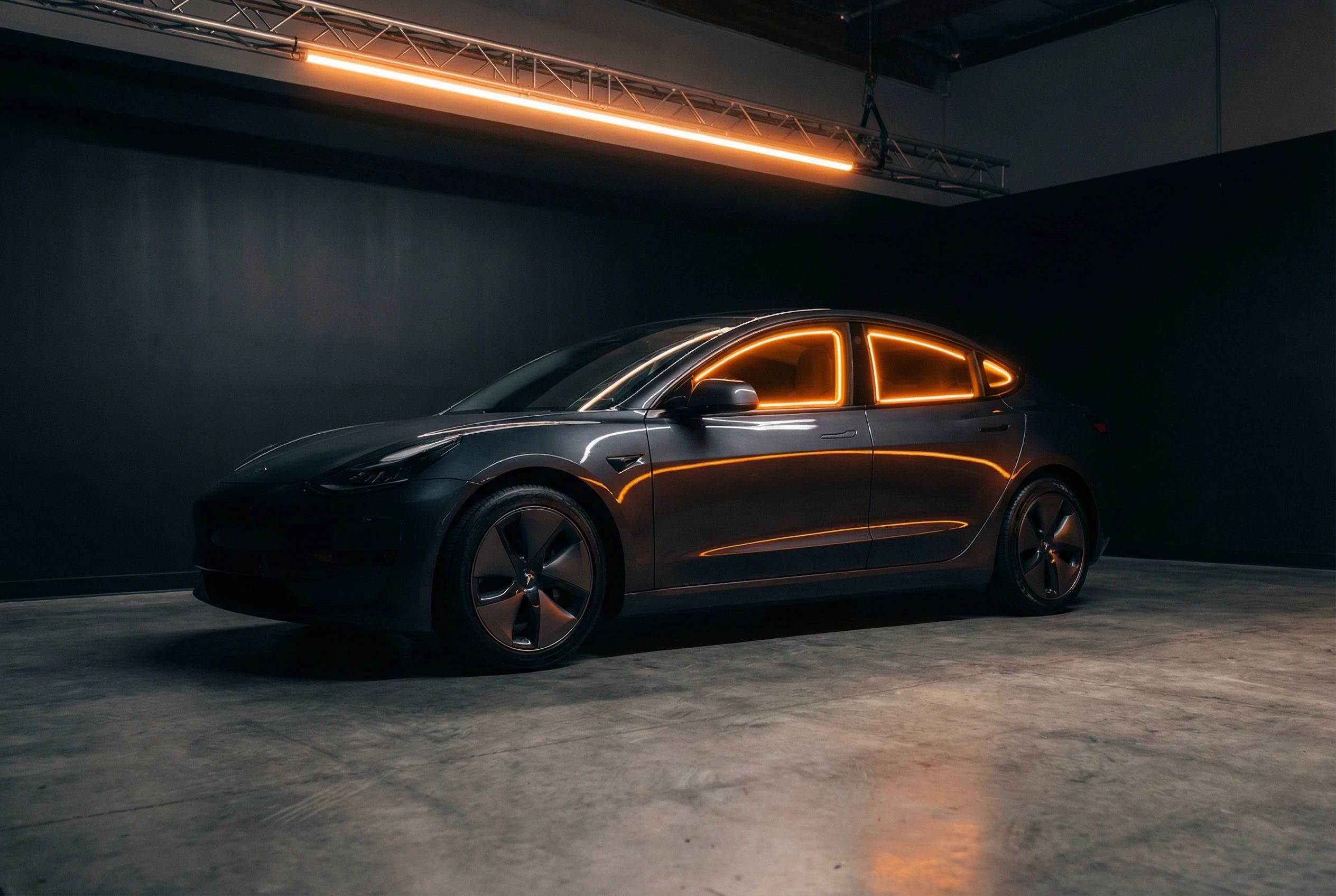 Tesla with all windows highlighted showing full vehicle tint coverage