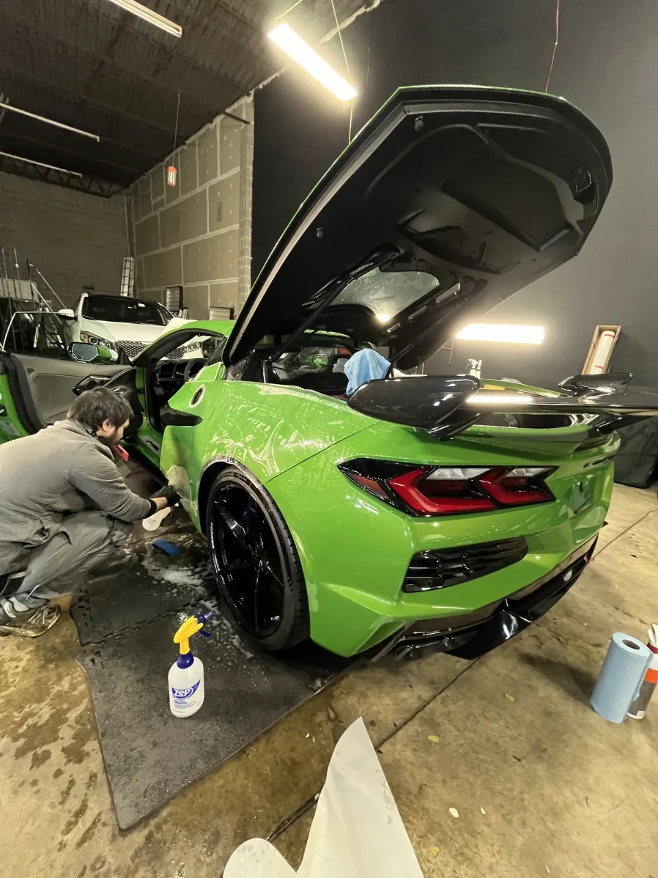 Paint protection film installation on a Corvette C8 at Skyline Custom Shop in Chantilly, VA